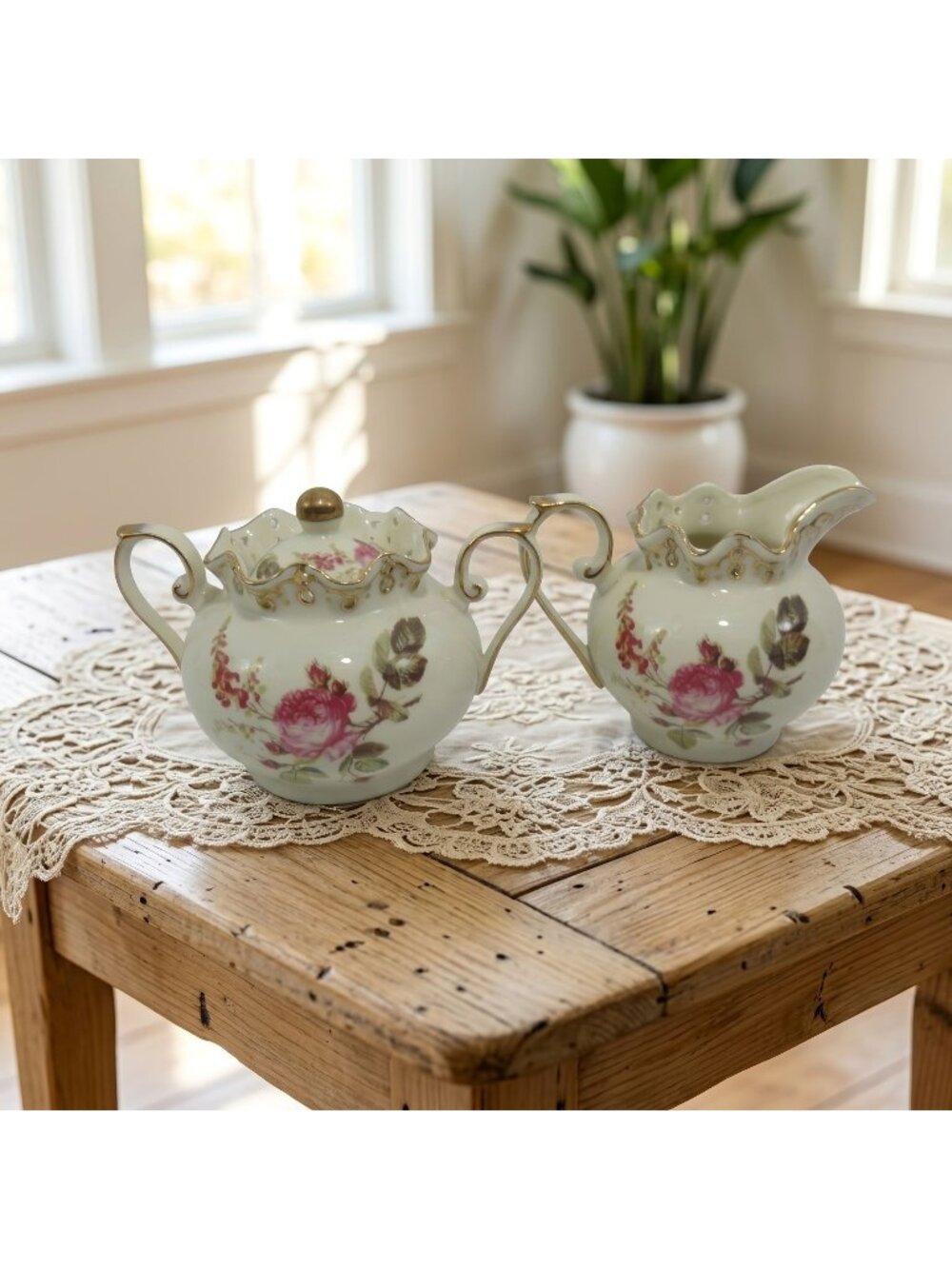 Royal Elfreda Cream and Sugar Blushing Beauty Set China Vintage